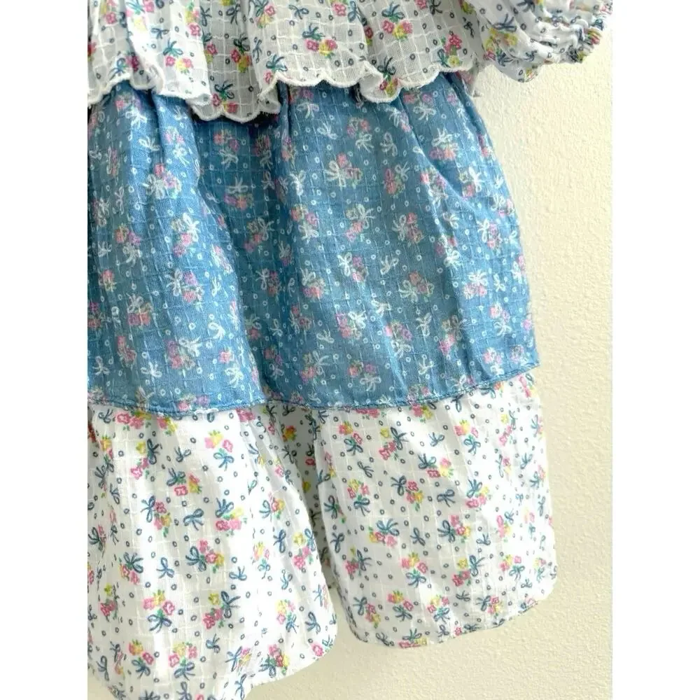 LoveShackFancy NWOT Shaw Large Blue Micro Mini Dress Floral Tiered Tunic - Picture 8 of 16